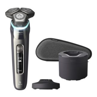 Philips SHAVER Series 9000 Wet & Dry elektrisk barbermaskin med trykksensor, Roterende hode, SkinIQ, Android, iOS, Kromfarget, Batteri, Innebygd batt