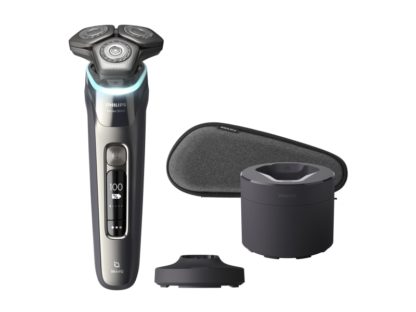 Philips SHAVER Series 9000 Wet & Dry elektrisk barbermaskin med trykksensor, Roterende hode, SkinIQ, Android, iOS, Kromfarget, Batteri, Innebygd batt