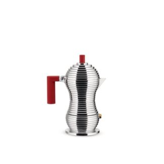 Alessi Pulcina Induksjon espressomaskin, aluminium/rød, 3 kopper