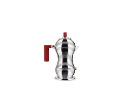 Alessi Pulcina Induksjon espressomaskin, aluminium/rød, 3 kopper