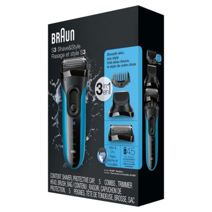 Braun Barbermaskin med trimmer Series 3 Shave & Style 3010BT Trådløs, Ladetid 1 t, Driftstid 45 min, Våtbruk, NiMH, Antall barberhoder/kniver 2, Svart